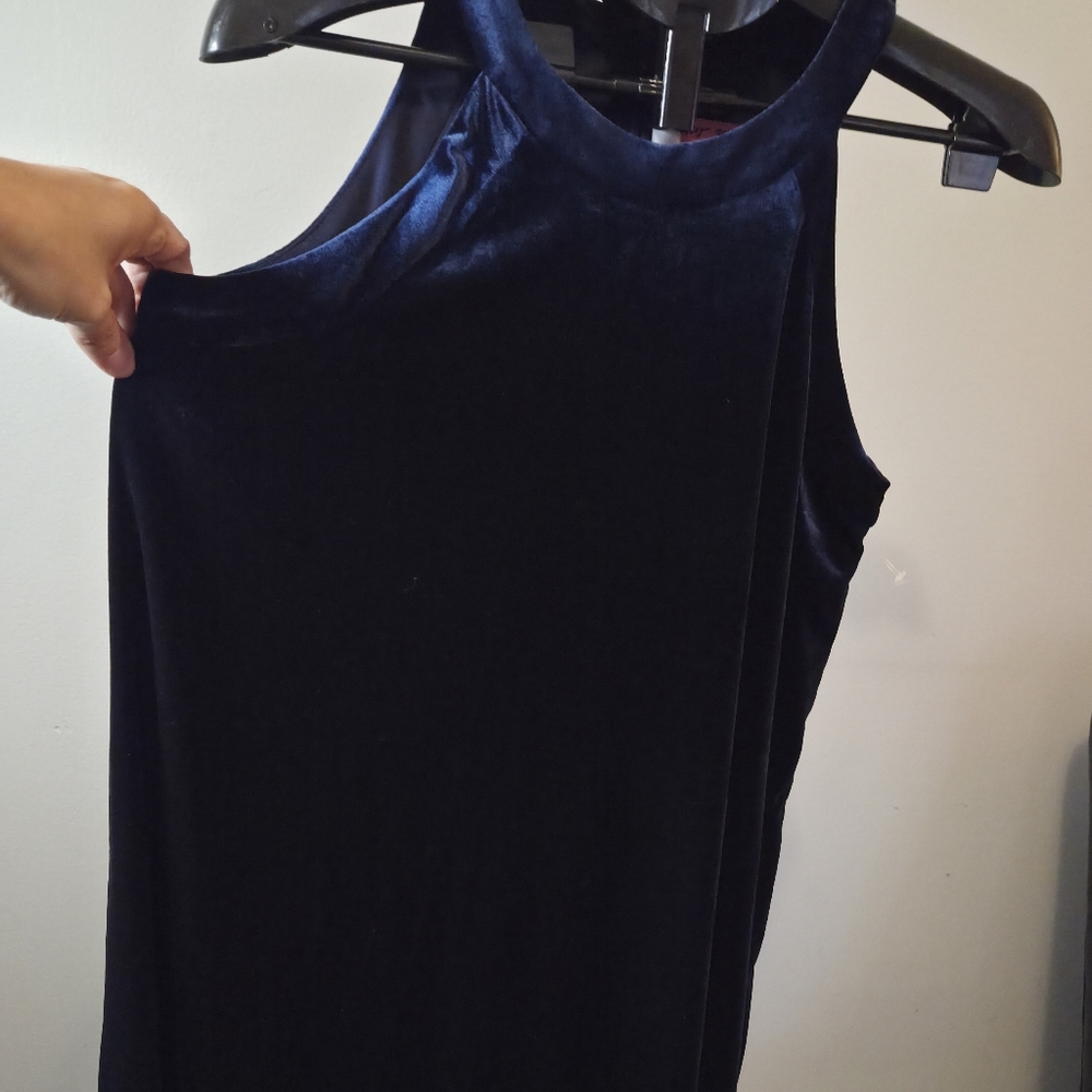 Navy Velvet Halter Swing Dress - Picture 5 of 12